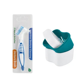Durable Custom Double Sided Denture Toothbrush with Soft Nylon Multi-Layered Bristles for Oral Care