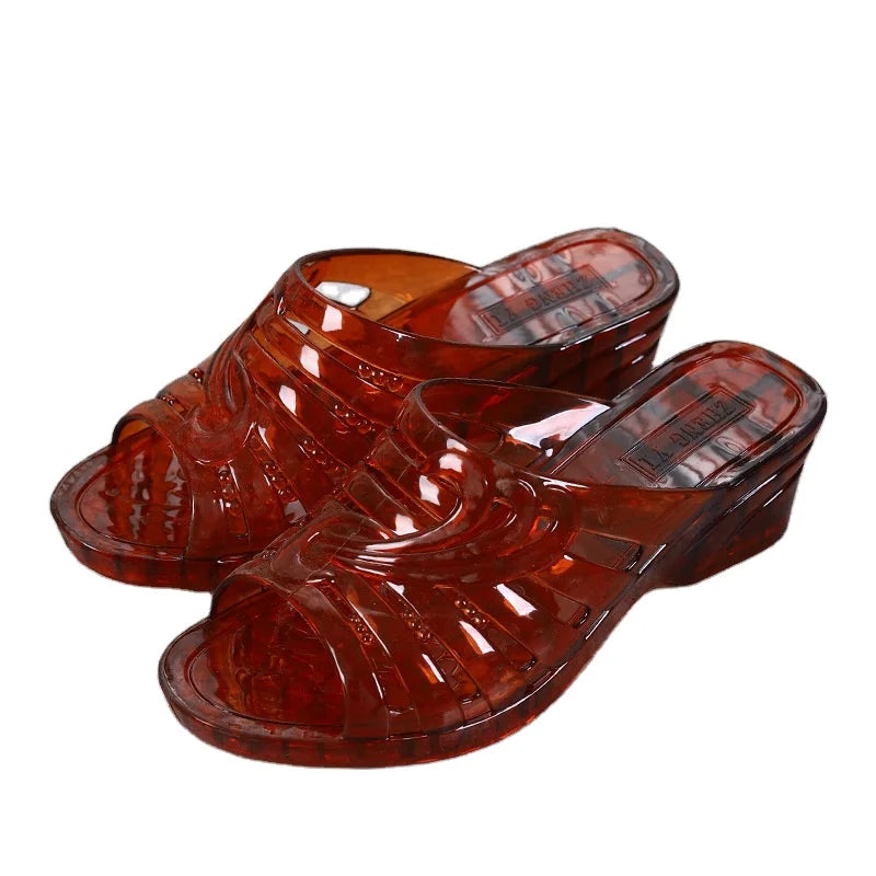 Women New Fashion Solid Colour Fish Mouth Sandals Crystal Transparent Ladies Lightweight Slippers Hollow Breathable Casual Shoes