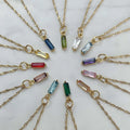 Dainty Women Birthday Gift Gold Stainless Steel Gemstone Necklace Bar Shaped Zircon Birthstone Pendant Necklace