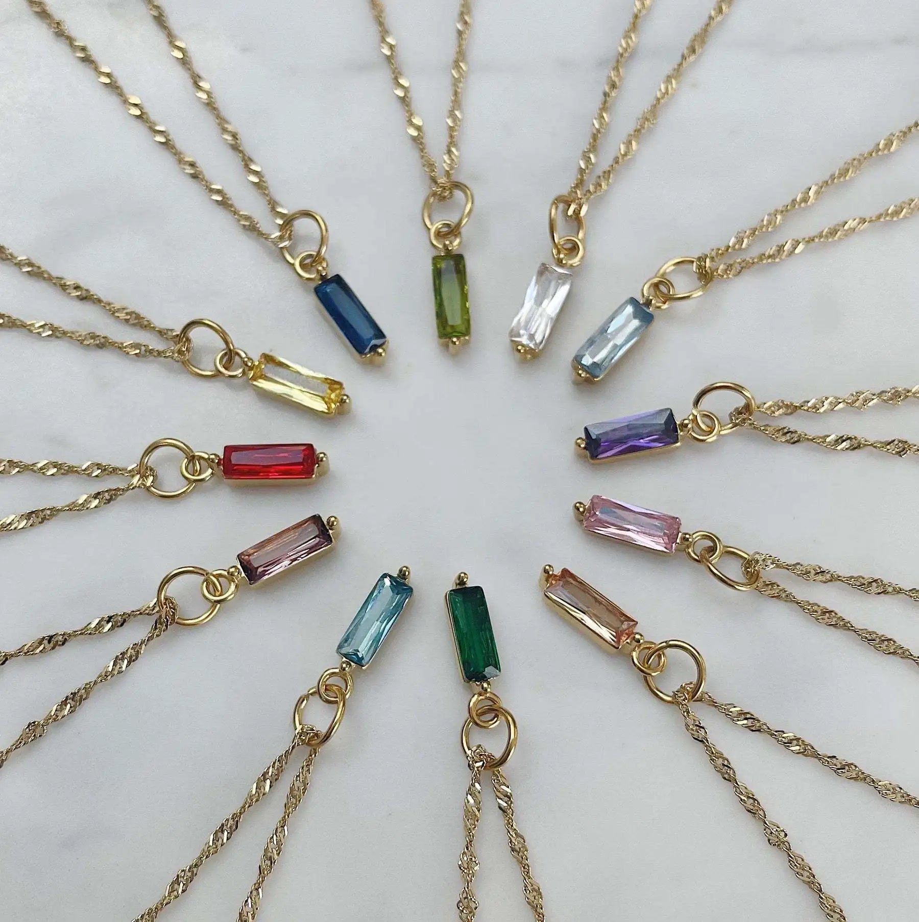 Dainty Women Birthday Gift Gold Stainless Steel Gemstone Necklace Bar Shaped Zircon Birthstone Pendant Necklace