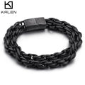 KALEN Oxidation Black Stainless Steel Double Layer Link Charm Bracelet Mens