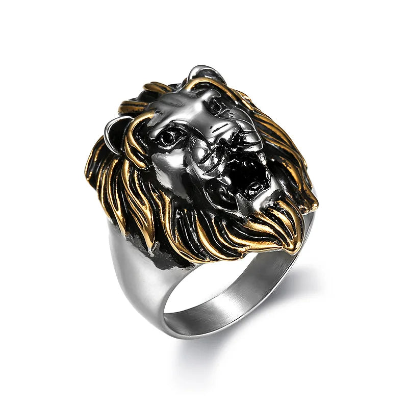 Customized Design Quality 316L Stainless Steel Gold Silver Lion Head Ring for Mens Jewelry