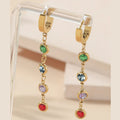 Fashion Water Proof Gold Plated 316L Stainless Steel Rainbow CZ Setting Long Tassel Dangle Round Hoop Earring for Women