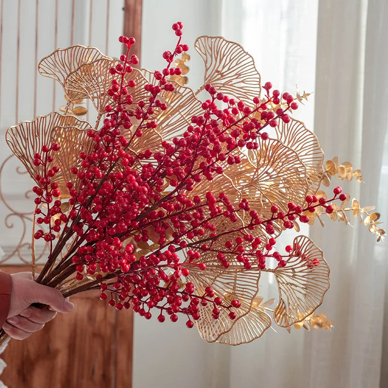 C-ABP001 Wholesale Artificial Red Berry Picks Branch Flower Plastic Berries Plants for Christmas Decoration