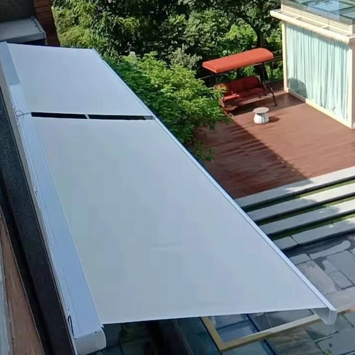 Outdoor Motorized Retractable Aluminum Alloy Full Cassette Awning Electric Shade Garden Folding Arm Weatherproof Canopy
