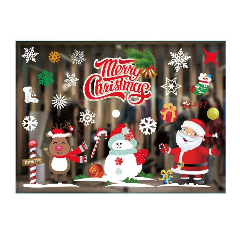 HB-301 Christmas Snowflake Window Clings Stickers for Xmas Glass Decals Decorations