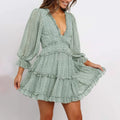 Casual Dresses Women's Spring Summer Deep V Neck Ruffle Floral Flowy Mini Dress