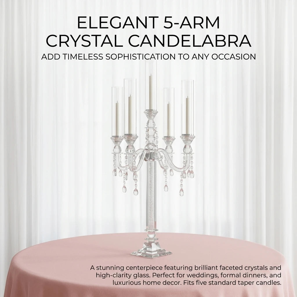 Elegant Advanced 5-Arm Silver Crystal Candlestick Column Custom Handmade Wedding Christmas Deco Lamp Factory Direct Wholesale