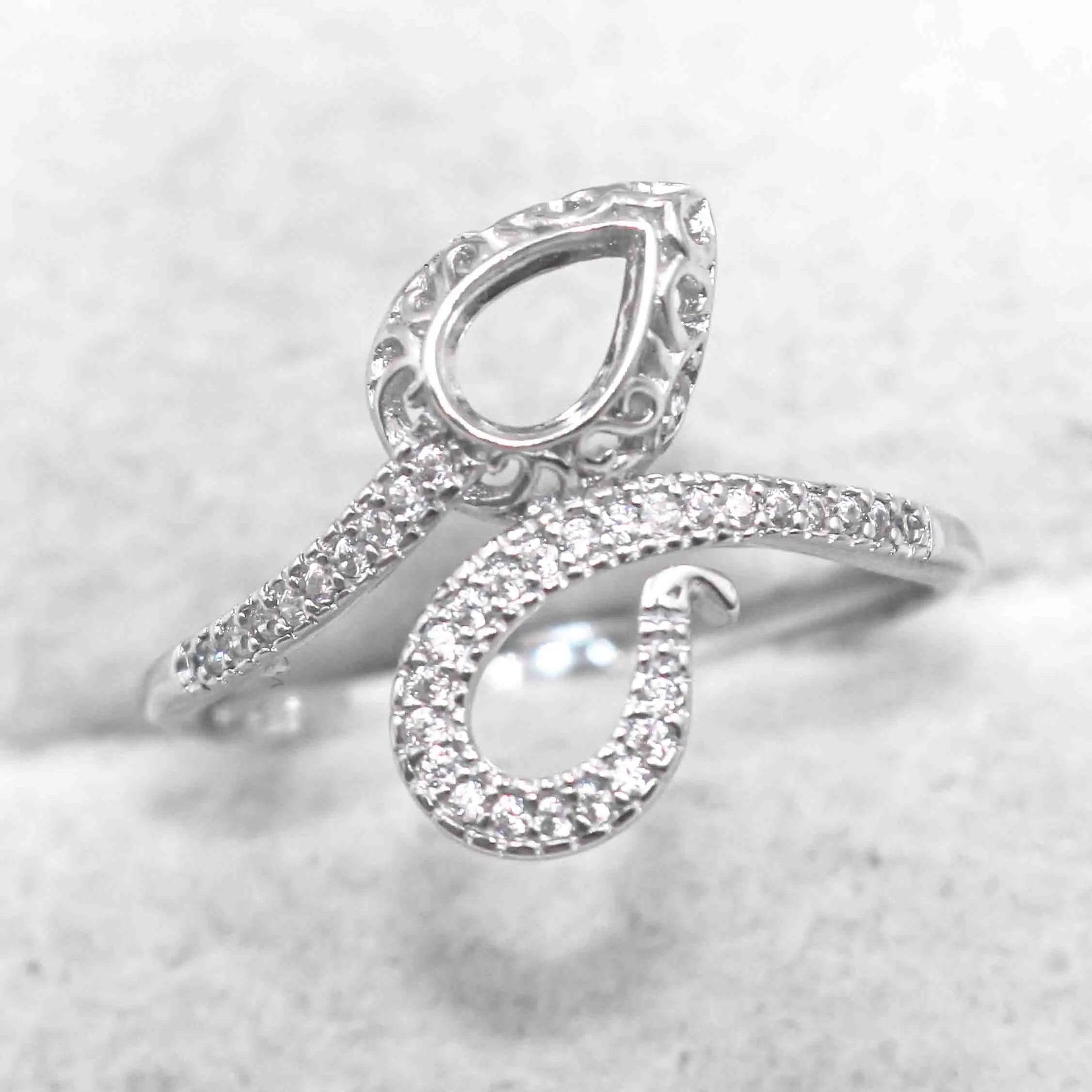 Semi Mount 5*7mm Sterling Silver Ring Pear Shape Empty Blank Support Bezel Setting S925 Base Without Center Stone for DIY Inlay
