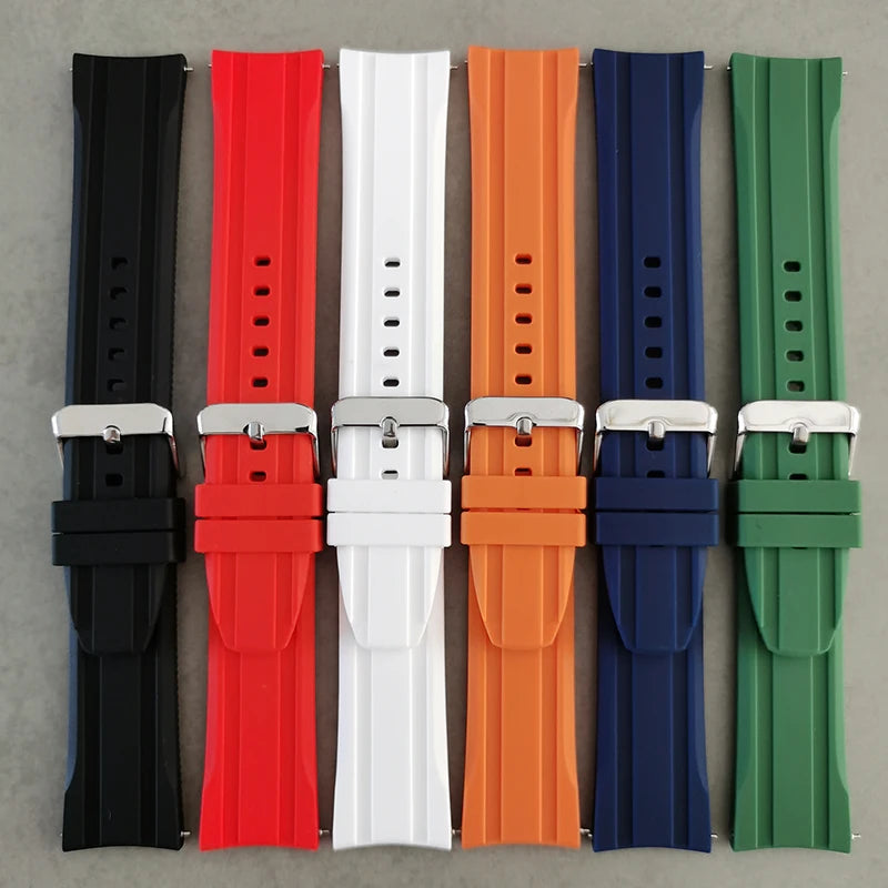 Good Quality Quick Release Curve End 20mm 22mm Rubber Silicone  Watch Band Watch Strap