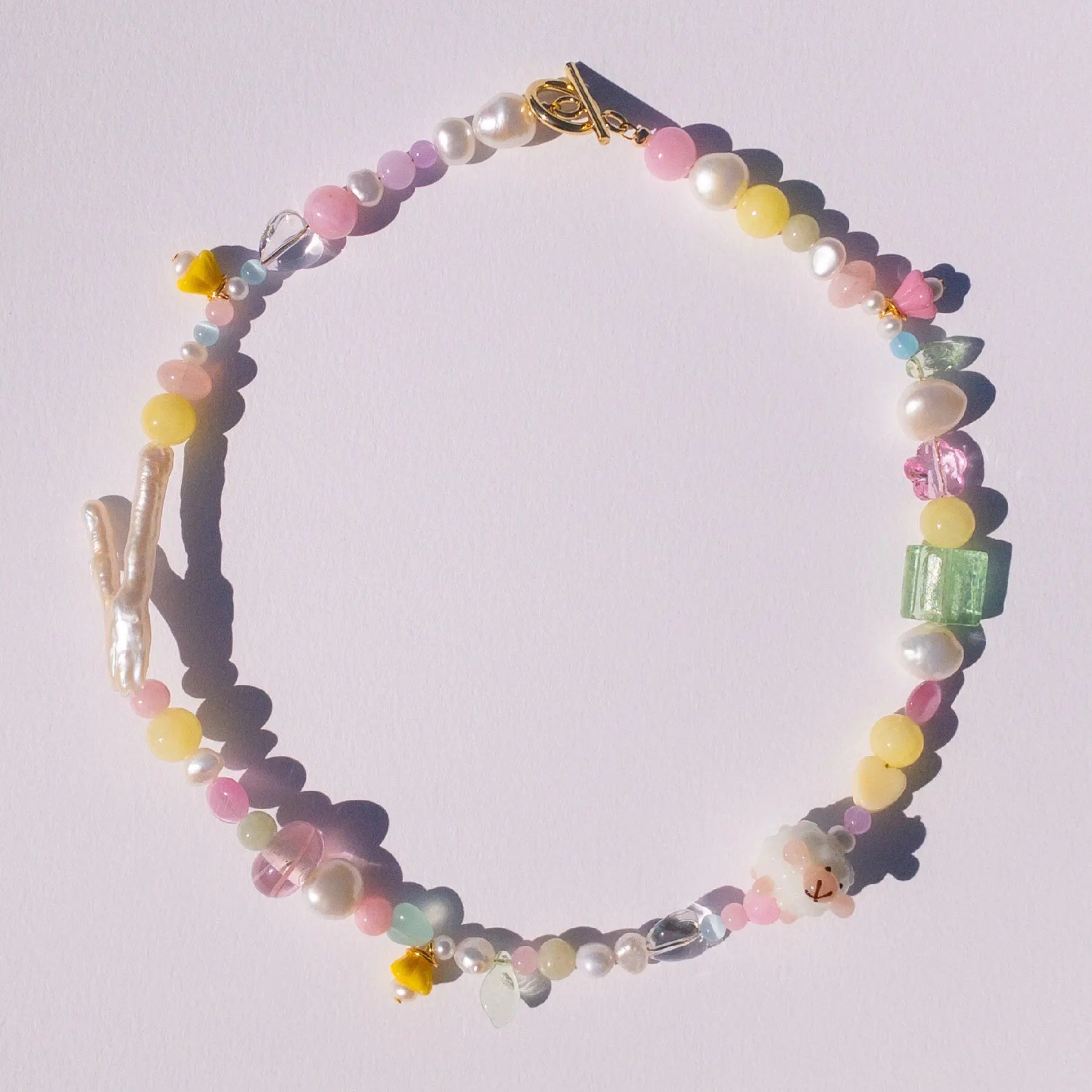 Bohemian French Girl INS Cute Sweet pink Irregular Pearl Animal Handmade Lamb Piglet Design the Latest Creative Unique Necklace
