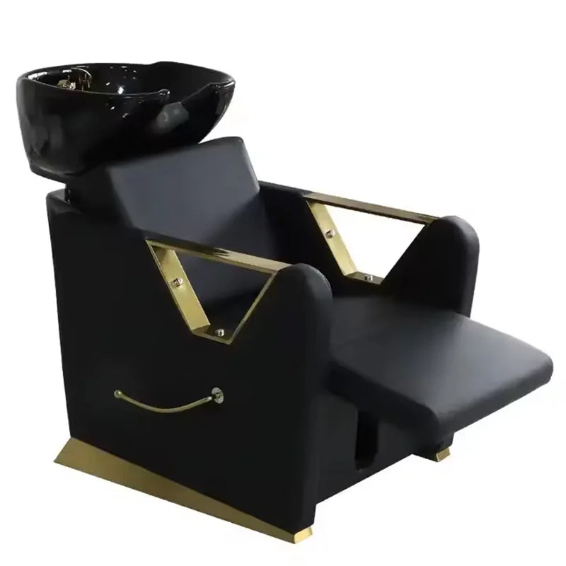 Luxury Gold Base Manually Adjustable Shampoo Chair with Customizable Color logo Shampoo Bed for Salon Shop