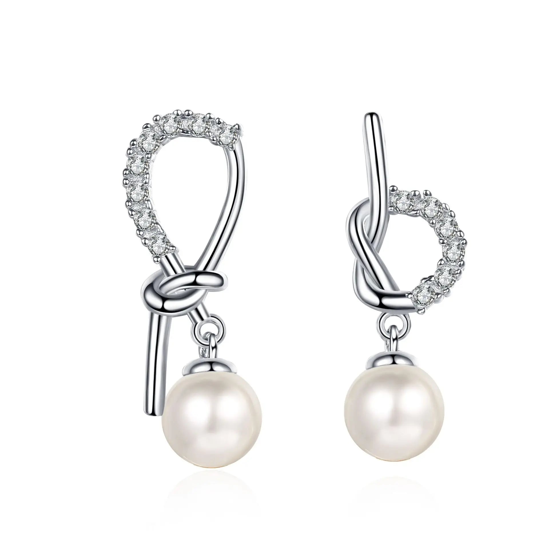 925 Sterling Silver 7mm Freshwater Pearl Moissanite Stud Earrings New Unique Asymmetrical Twist Design Daily Jewelry for Women