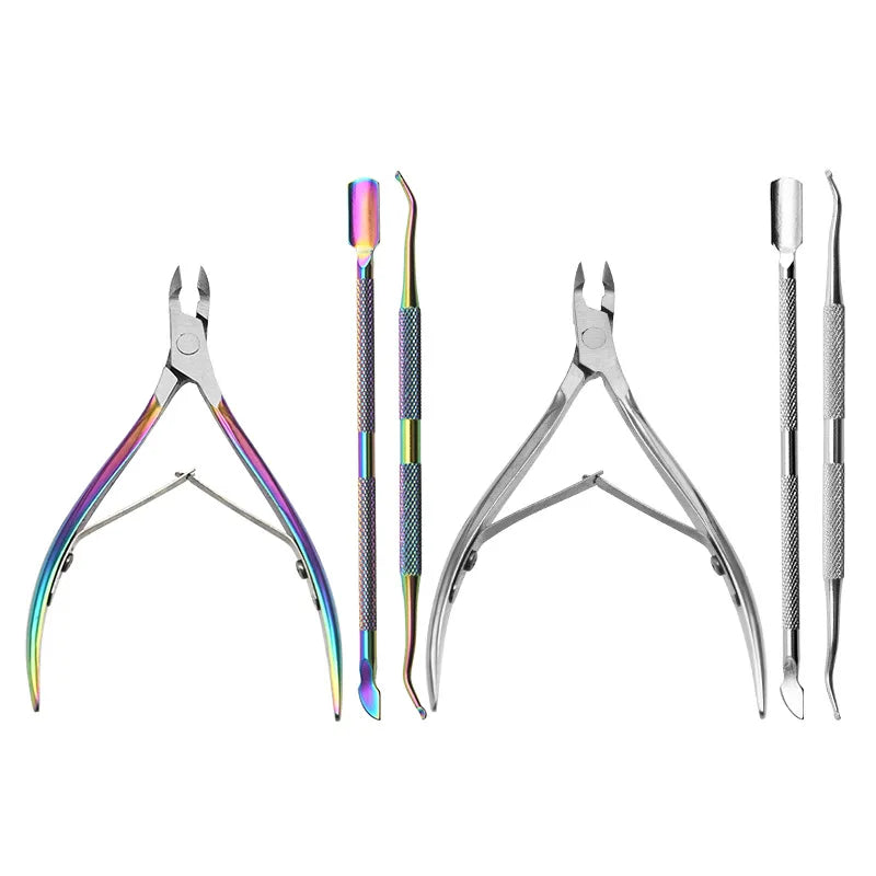 Professional Durable Stainless Steel Nail Scissors with Curved Blade and Push Set for Nail Care Beauty Tool