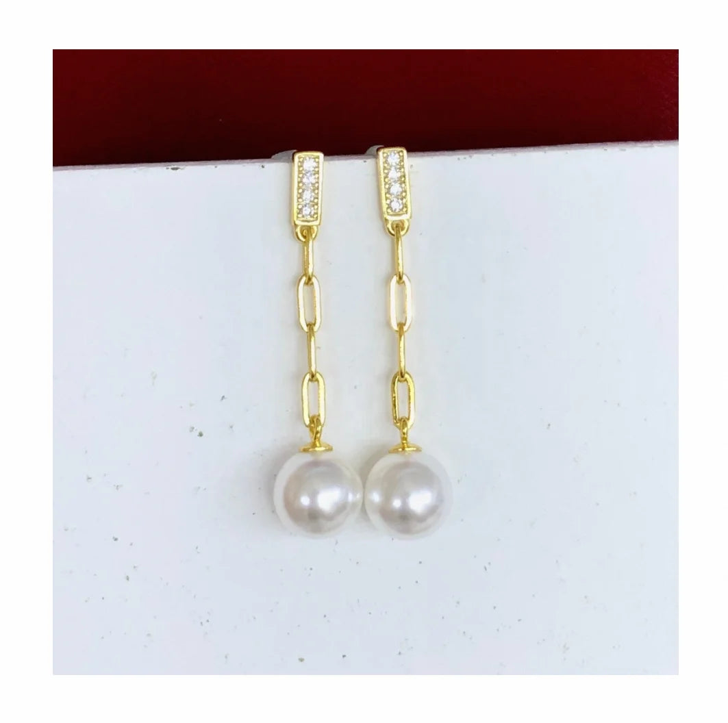 E2087 7-8mm DIY Natural Freshwater Pearl Charm Earrings Mounting Accessory 925 Sterling Silver Gold Plated  Jewelry for Women