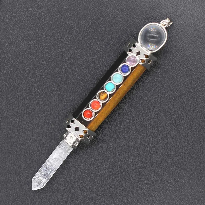 HUIYING Gems Hottest Style Natural Crystal Seven Chakra Hexagonal Column Pendulum wholesale for gift decoration