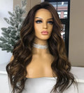 Unprocessed Virgin Cuticle Aligned Human Hair Caramel Brown Highlight European Human Hair Lace Front jewish kosher wigs