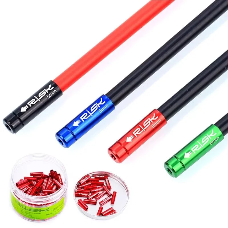 RIDERACE 10pcs Aluminum Alloy 4mm 5mm Derailleur Bike Housing Ferrules Crimps Dust Cover Wire Tip Cycling Shift Brake Cable Cap