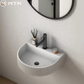 Chinese Factory  European Style Wall Hung Simple Design Sink Basin Fashion Bathrooms  Groove Flute Artificial Stone  Washbasins