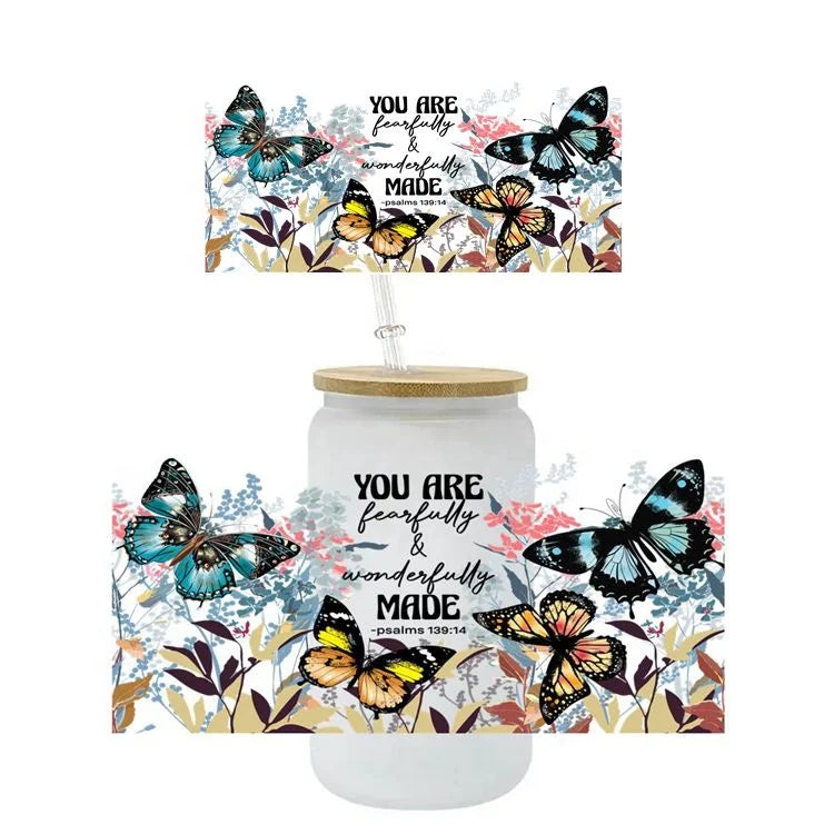 100 Styles Ready to Ship Butterfly Flower Mental Health 3D UV DTF Print Libbey Cup Wrap Transfers  Glass Self Love UV Wrap