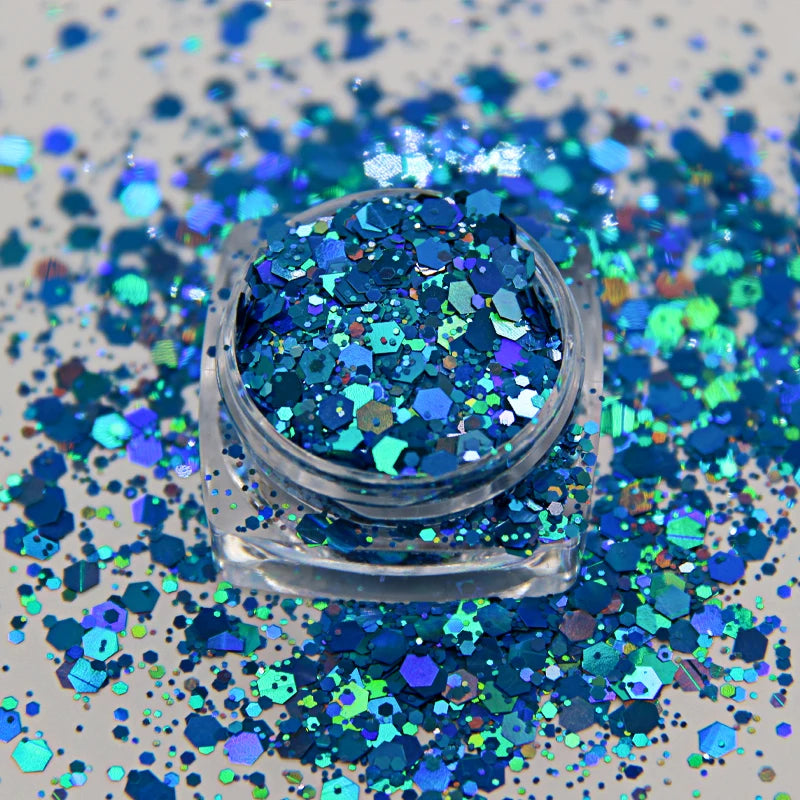 Factory Wholesale Cosmetic Glitter Powder Hexagon PET Bulk Holographic Glitter 1KG Mixed Chunky Glitter Powder for Crafts