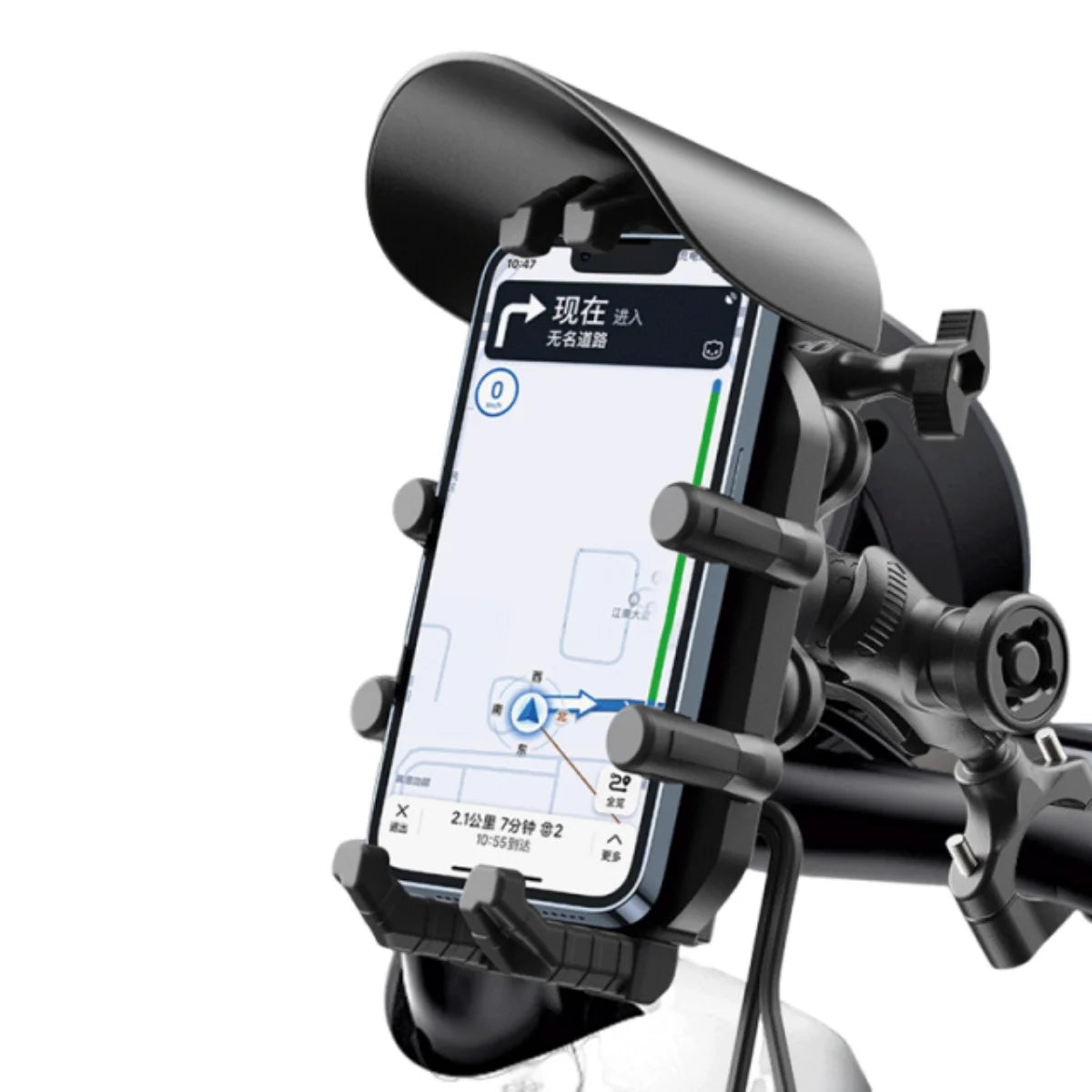 15w Motorcycle Phone Holder With Type-c 30w Wireless Charger | Sunscreen CapShock AbsorberAnti-theft Lock Bike Mount MegaBDM