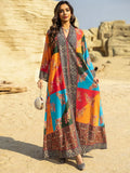 Summer Dresses 2025 European American Floral Printed Fashion Abaya Robes Ethnic Jalabiya Dress Dubai Abaya for Middle East Women