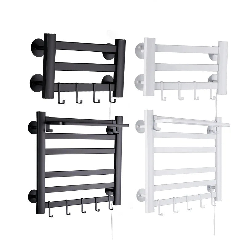 Modern Hotel Bathroom Stainless Steel Silver Wall-Mounted Electric Towel Warmer Rack with Double Towel Bars Heater