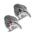 Punk Charm Animal Jewelry  Vintage Red Black Eye Eagle Head Ring Men's Stainless Steel Fashion Hip Hop Biker Ring