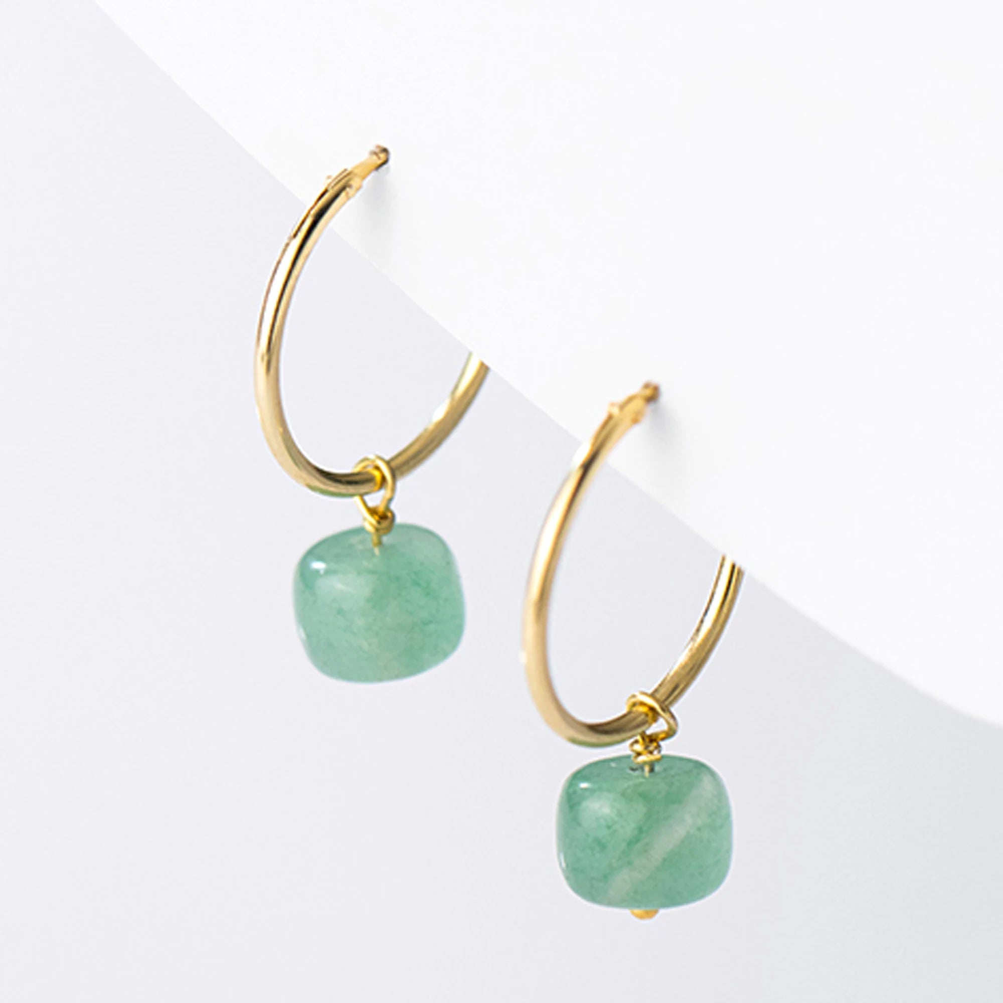 Valentines Day Gift 2026 Aventurine Crystal Drop Earrings Gold Filled Silver Hoop Earrings 925 Sterling