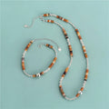 Boho 925 Sterling Silver Round Beads Natural Brown Stone Beaded Bracelet Necklace Set for Women