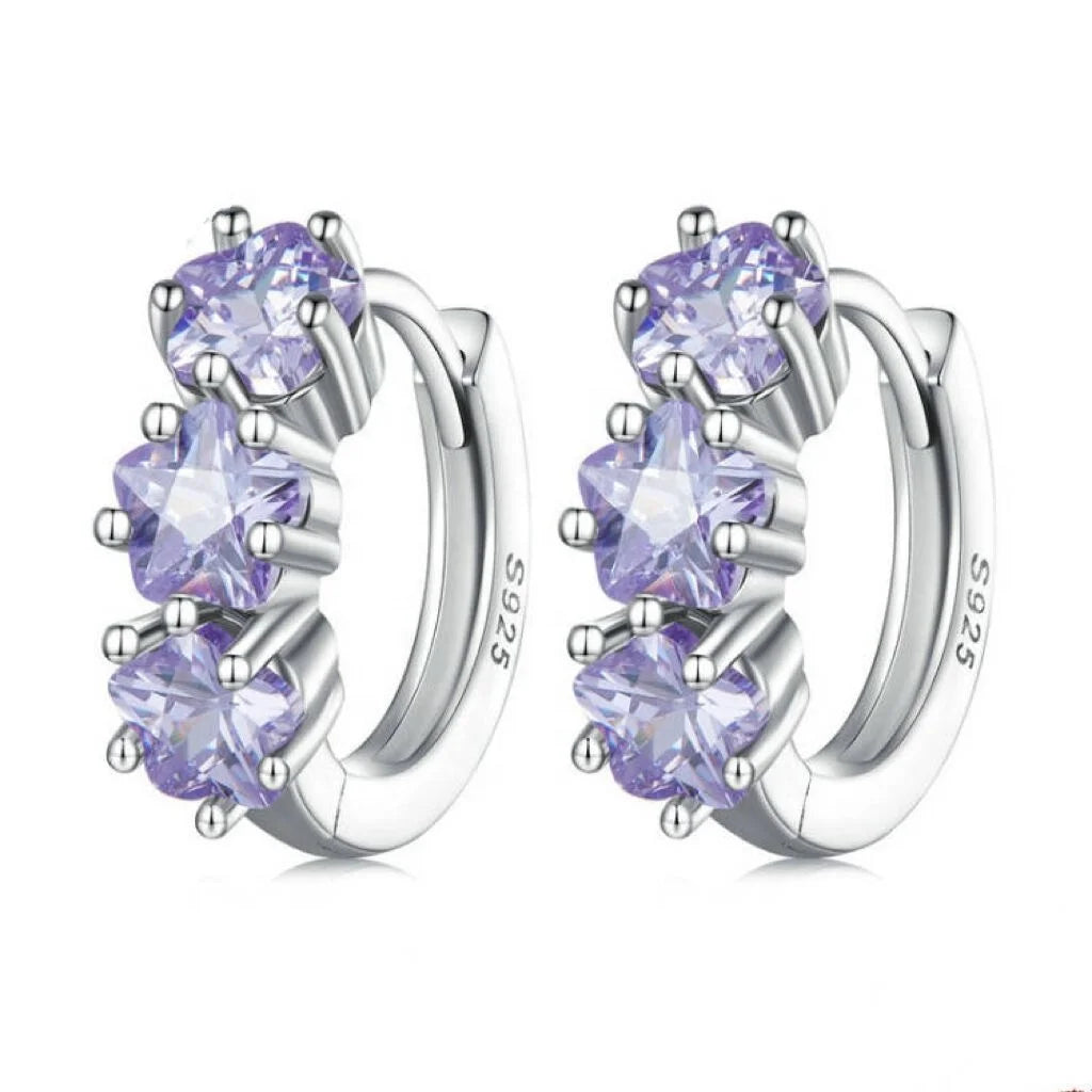 Factory Fashion Jewelry Earrings Purple Flower Cubic Zirconia S925 Sterling Silver Stud Earrings for Women Girls Hypoallergenic