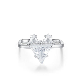 Sweet love Heart Adjustable Zircon Ring S925 Sterling Silver Rhodium Plated Simple Geometric square Open Ring