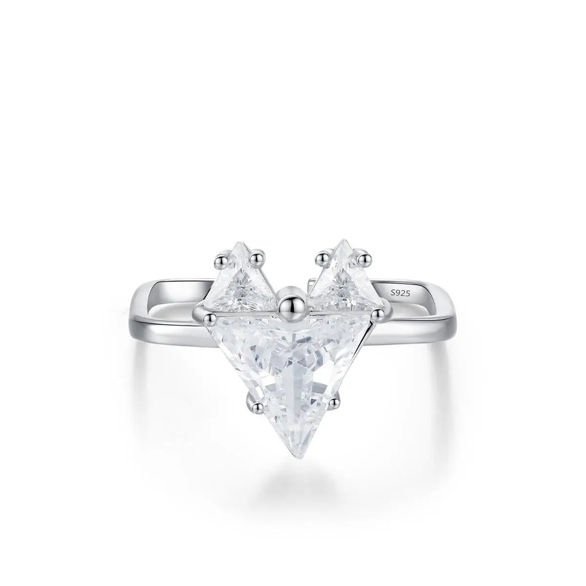 Sweet love Heart Adjustable Zircon Ring S925 Sterling Silver Rhodium Plated Simple Geometric square Open Ring