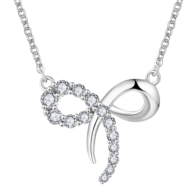2024 New Hot Sale Custom Personalized 925 Sterling Silver Zircon  Bow Pendant Necklace Suitable for Women'S Jewelry