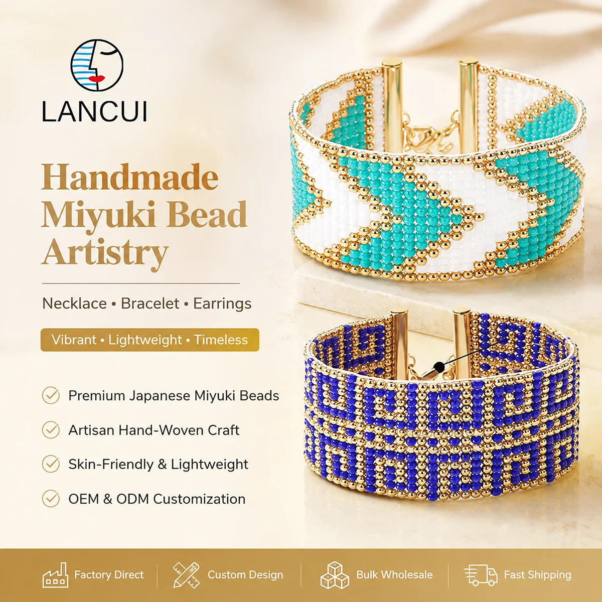 New Arrivals Geometric Wide Band Bohemian Colorful Handmade Woven Miyuki Weave Adjustable Gold Plated Beaded Bracelets