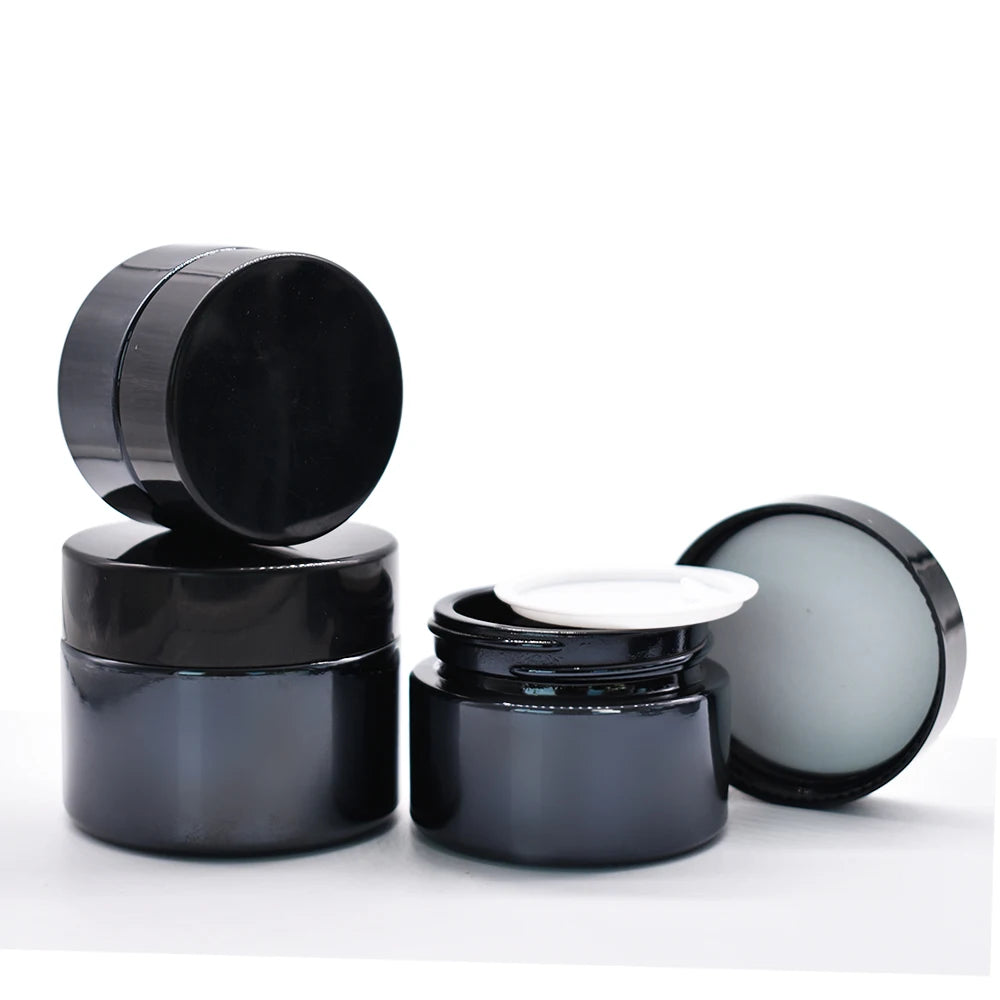 5g-100g Black Glass Jars with Plastic Lids for Skin Care Eye Cream Lotion & Serum Cosmetic Use