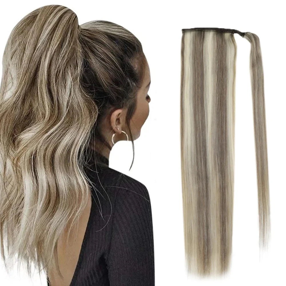 Best Price Hight Quality Natural Long 100% Human Hair Ponytail Wrap Around Clip in Ponytail Hair Extensions