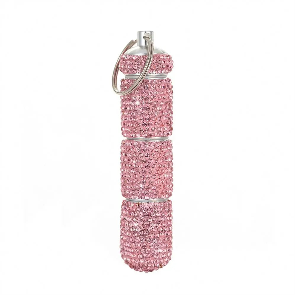 Crystal Rhinestone Portable 3Compartment Small Pill Case Key Chain Pill Container Waterproof Pill Box Holder Keychain Medicine