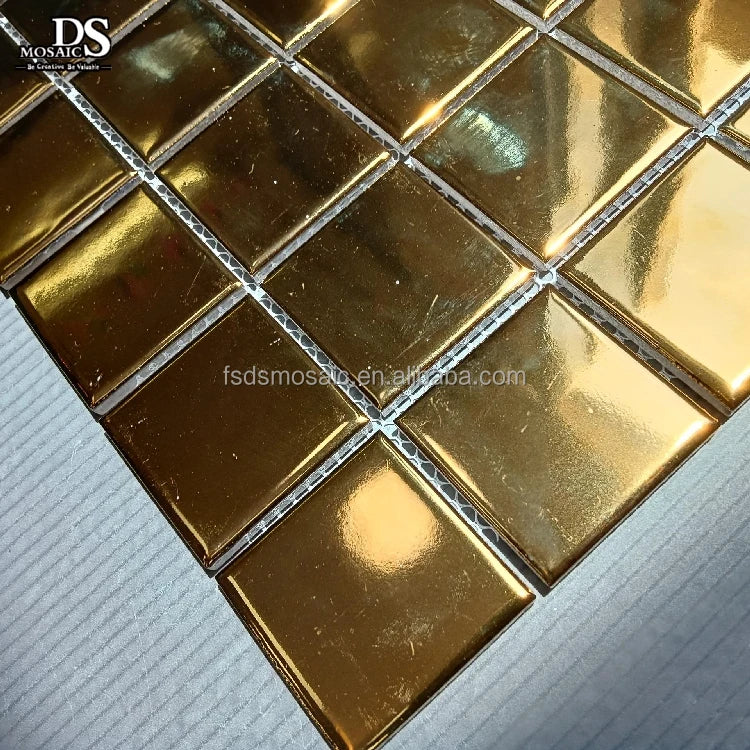 Golden Electroplated SquareShape Porcelain Mosaic Ceramic Mosaic Art Tiles