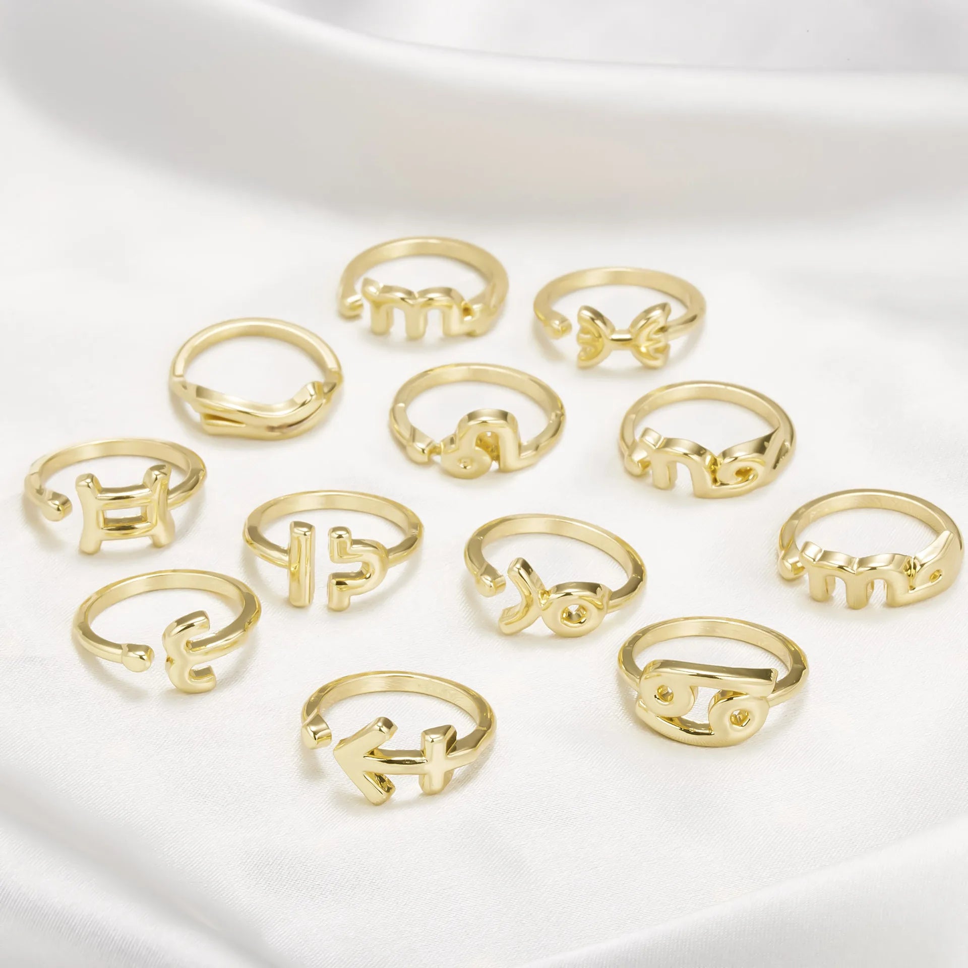 Stocked Wholesale Silver Gold 12 Women Adjustable Horoscope Ring