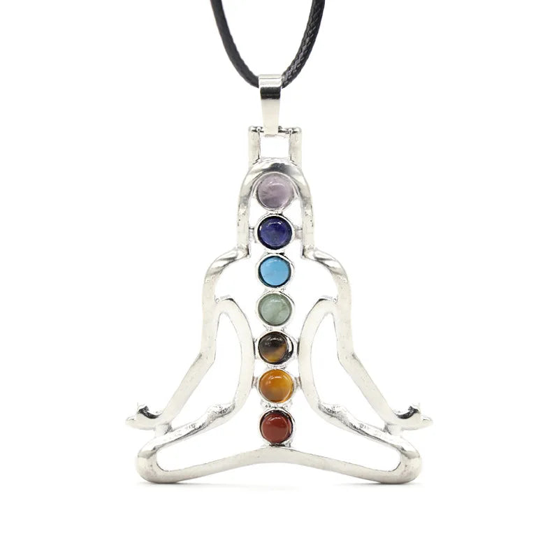 HZ Hot Sell Natural Stone Seven Chakra Yoga Energy Healing Crystals Stones Pendant for Necklace Jewelry Making witchcraft supplies