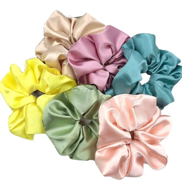 Luxury Fashion Accessories Oversized Extra Large Satin Hair Tie Plain Solid Color Silky Satin Jumbo Big Scrunchies
