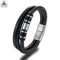 Customizable Men's Leather Bracelet Jewelry Stainless Steel Multi-layer Braided Leather Bracelet for Man