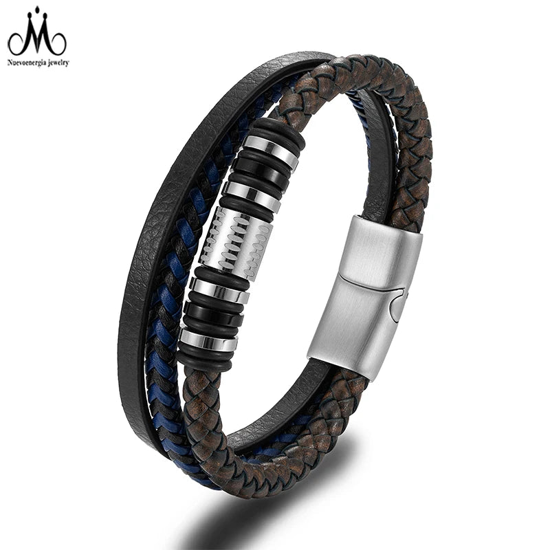Customizable Men's Leather Bracelet Jewelry Stainless Steel Multi-layer Braided Leather Bracelet for Man