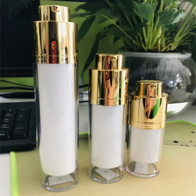 15ML 30ML 50ML Round Golden Cap Double Wall White Twist up Plastic Cosmetic Airless Lotion Pump Bottle