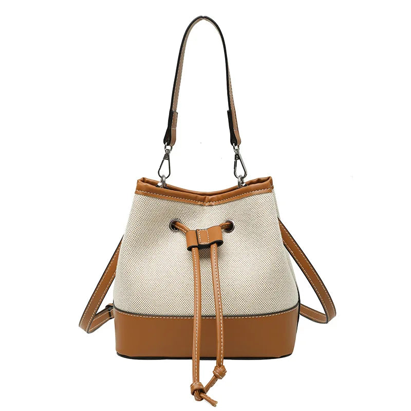 2025 Korean Style Women Splicing PU Handbags Small Bucket Bags Single Shoulder Bucket Bag Purses