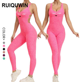 RUIQUWIN Custom Logo Integrated Butt Lifting Jumpsuits With Cross Back Sports Workout Women's Yoga Bodysuit Gym Fitness