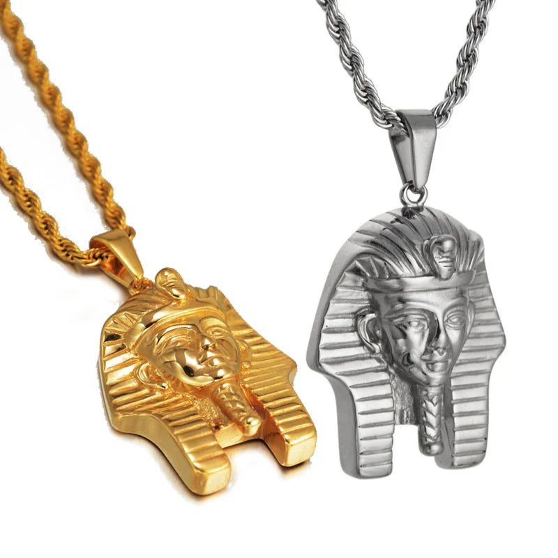 Vintage Egyptian Akhnaton Pharaoh King TUT Mummy Pendant Stainless Steel Punk Rock African Jewelry Pharaoh Pendant Necklace