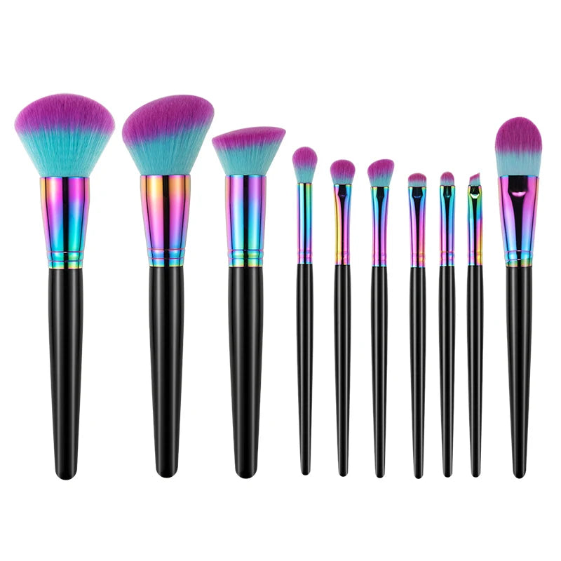 Colorful 10 Pcs Makeup Brush Set Private Label Makeup Brushes Silicone Brow Brush
